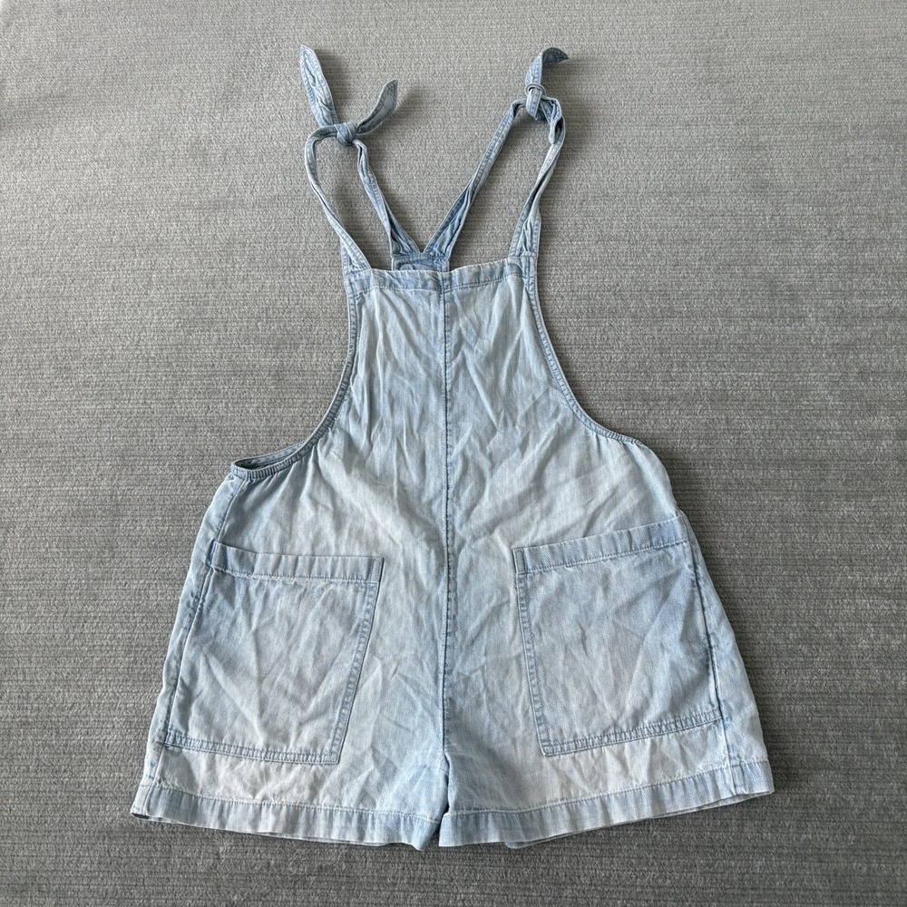 Aerie Shortall Overall Women S Blue Chambray Loose Lightweight Casual Coastal